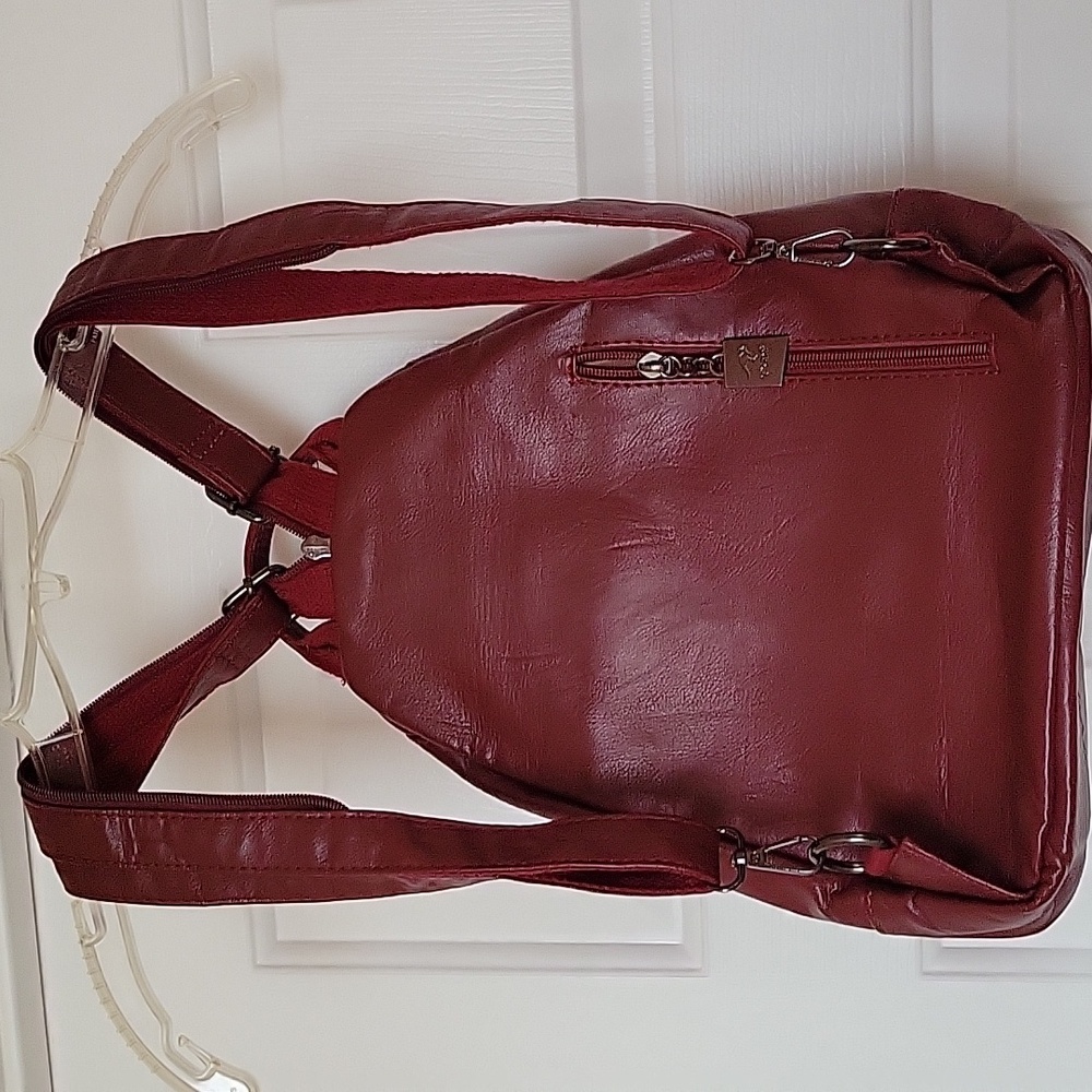 Burgundy Faux Leather Backpack - Picture 10 of 10